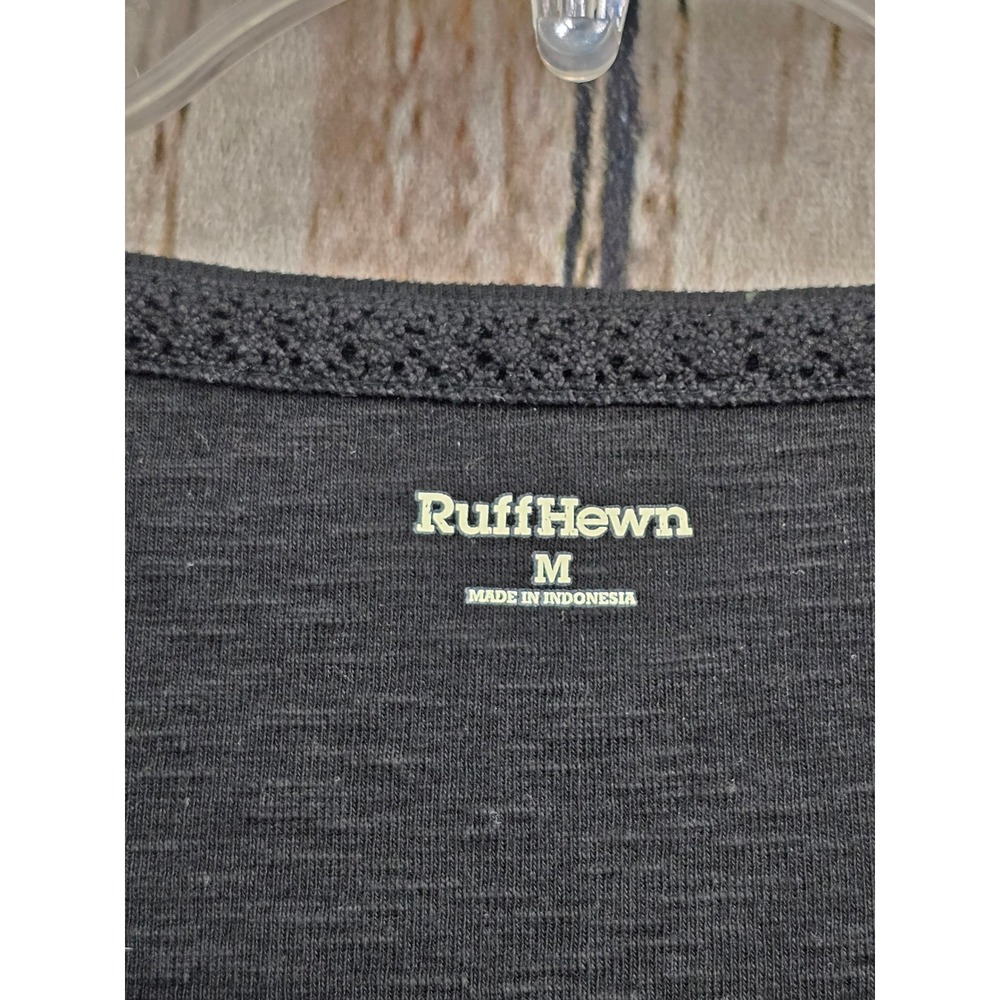 Ruff Hewn Henley Top Womens Size Medium Midnight Black 100% Cotton Long Sleeve - Picture 3 of 6